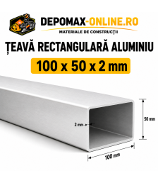 Teava rectangulara aluminiu 100 x 50 x 2 mm, 6 metri (EN AW-6060)